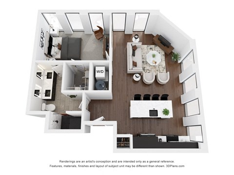 Floor plan for 1 bed, 1 bath, 867 sqft